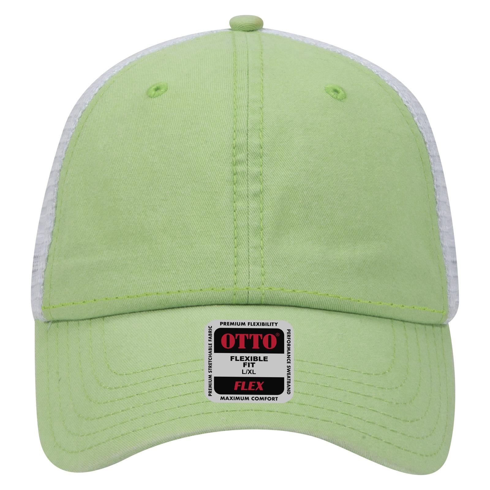 Front View of 666616 - Lime/Lime/Wht OTTO CAP "OTTO FLEX" Fitted 6 Panel Low Profile Mesh Back Trucker Hat