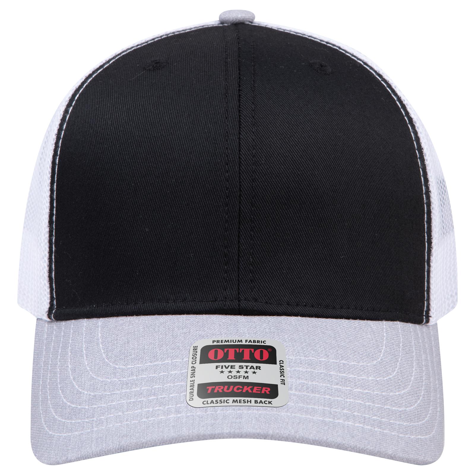 Right View of 740316 - HeatherGray/Black/White OTTO CAP 6 Panel Mid Profile Mesh Back Trucker Hat