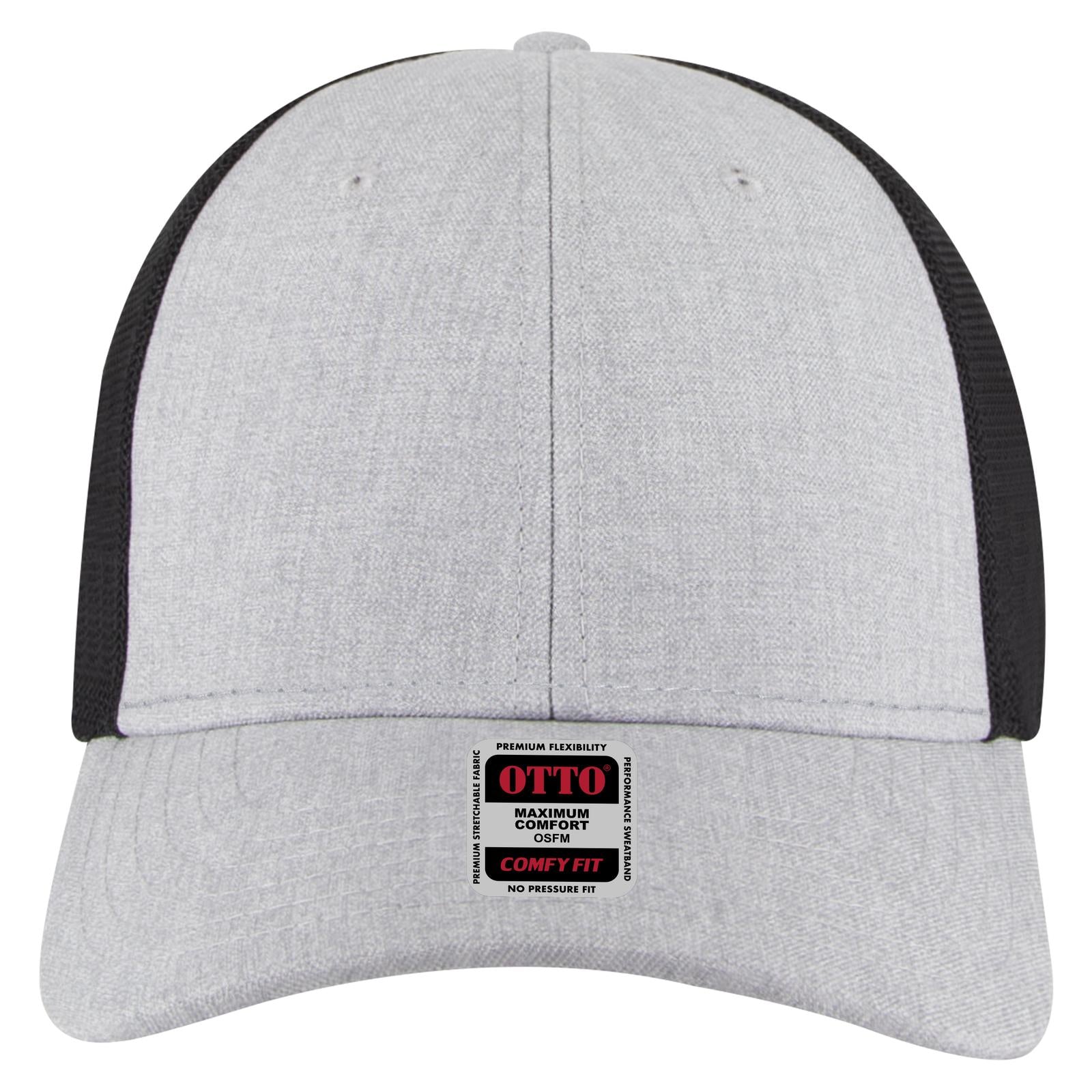 Front View of 747403A - H. Gry/H. Gry/Blk OTTO CAP "OTTO COMFY FIT" 6 Panel Low Profile Mesh Back Trucker Hat