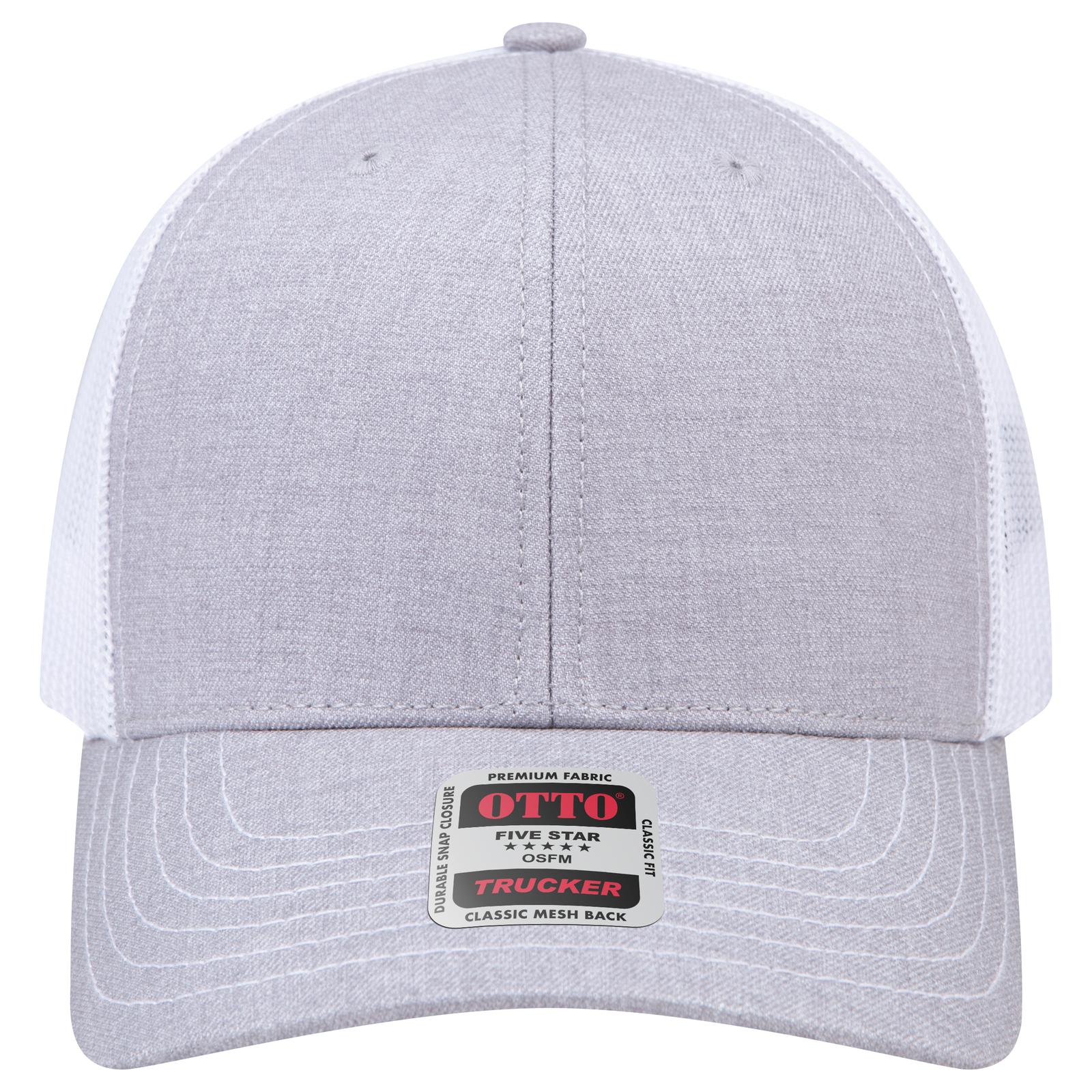 Right View of 747416 - HeatherGray/HeatherGray/White OTTO CAP 6 Panel Mid Profile Mesh Back Trucker Hat
