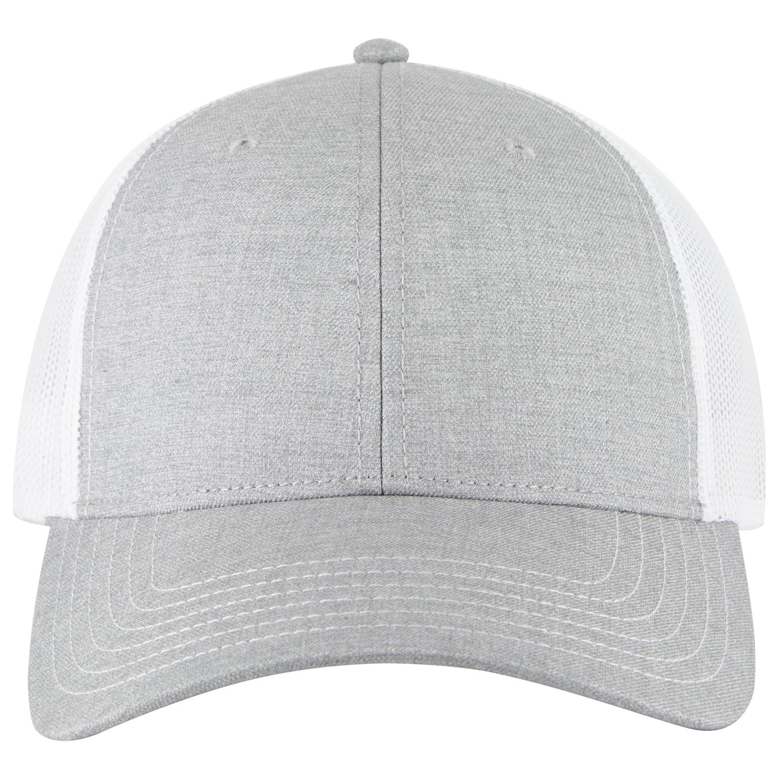 Front View of 747416B - Ht Gry/Ht Gry/Wht OTTO CAP 6 Panel Low Profile Mesh Back Trucker Hat