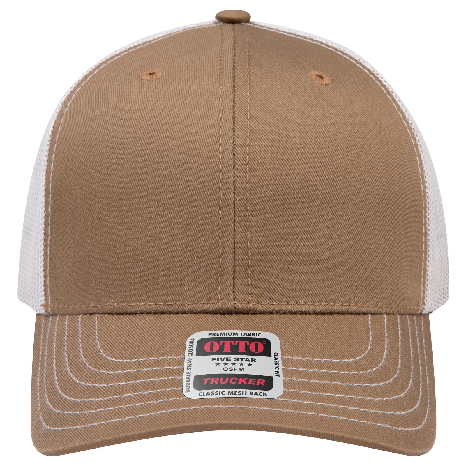 Right View of 848452 - Coy.Brn/Coy.Brn/Lt.Khk OTTO CAP 6 Panel Mid Profile Mesh Back Trucker Hat