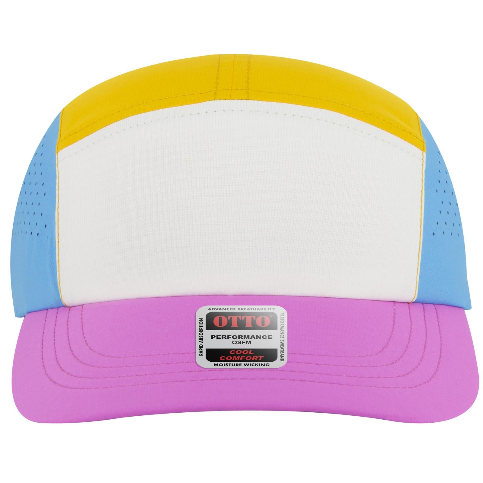 Front View of 86417629 - Azl/Ivr/Cl Blu/Amb OTTO CAP 5 Panel Running Hat w/ Elastic Soft Visor