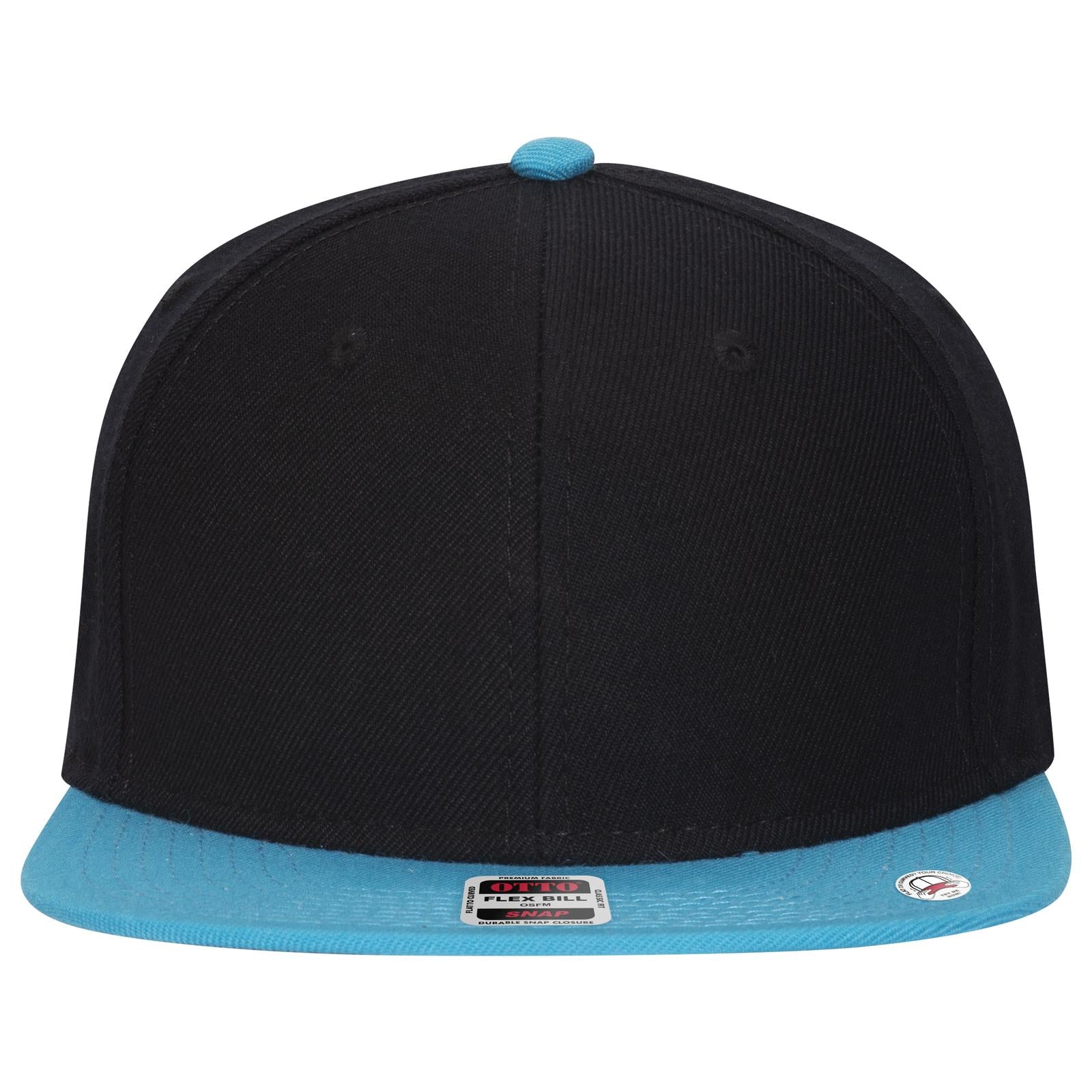 Front View of 970303 - Aqua/Blk/Blk OTTO CAP "OTTO SNAP" 6 Panel Pro Style Snapback Hat