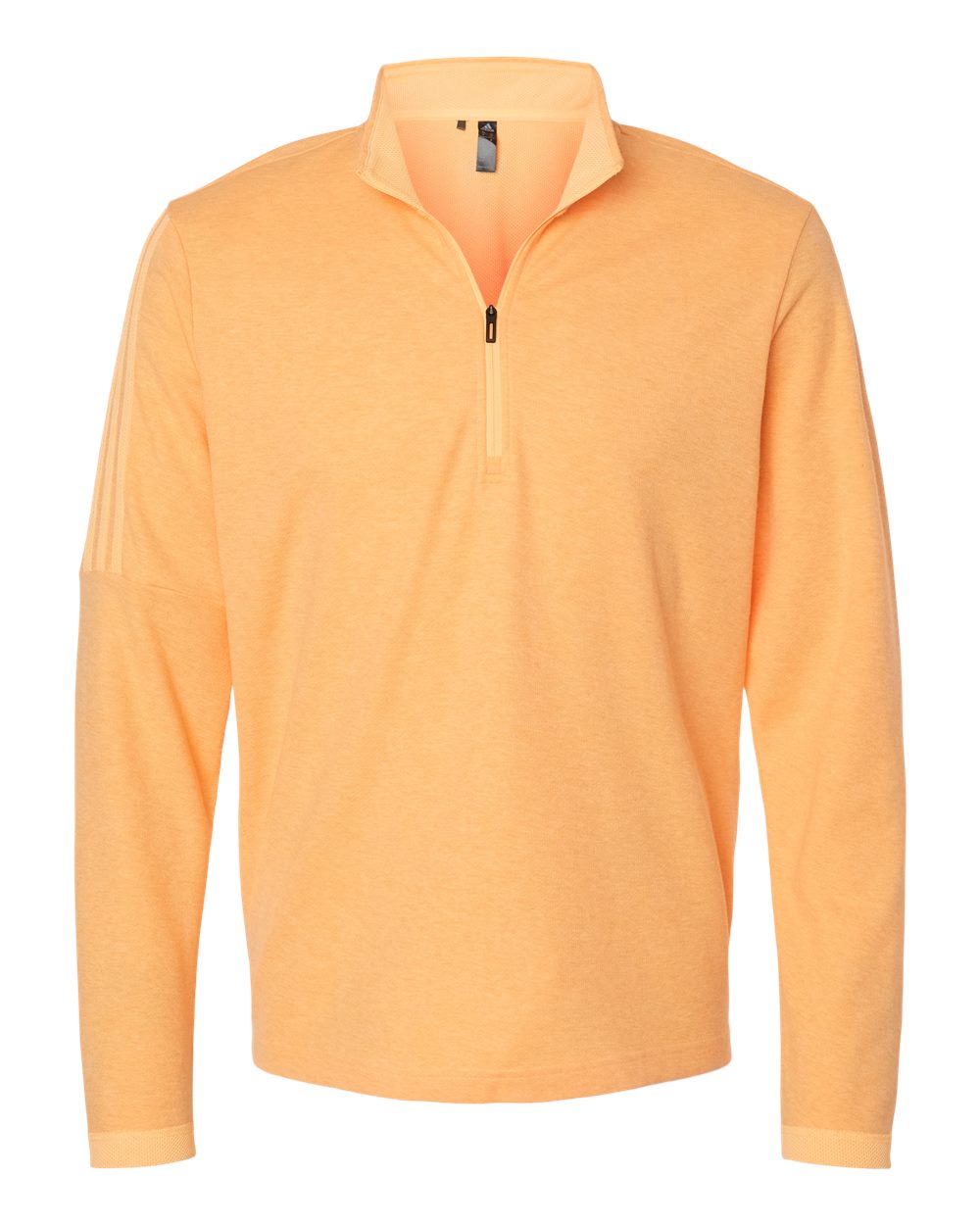Front View of Acid Orange Melange 3-Stripes Quarter-Zip Sweater - A554
