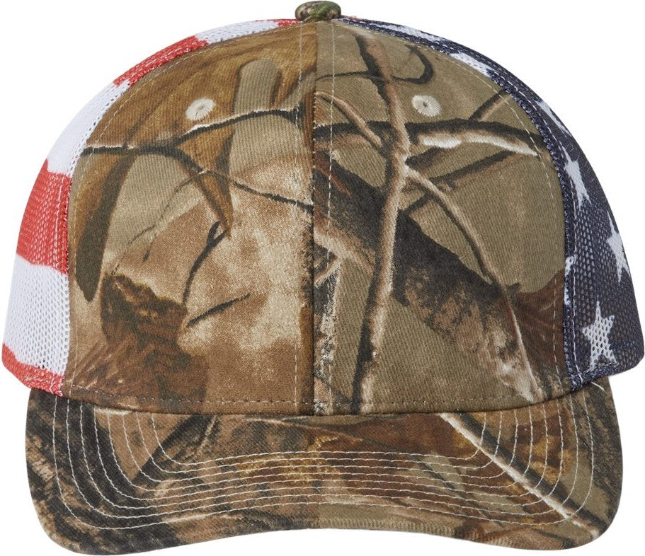 Front View of All Purpose/ USA Flag Printed Mesh Trucker Cap - S700M