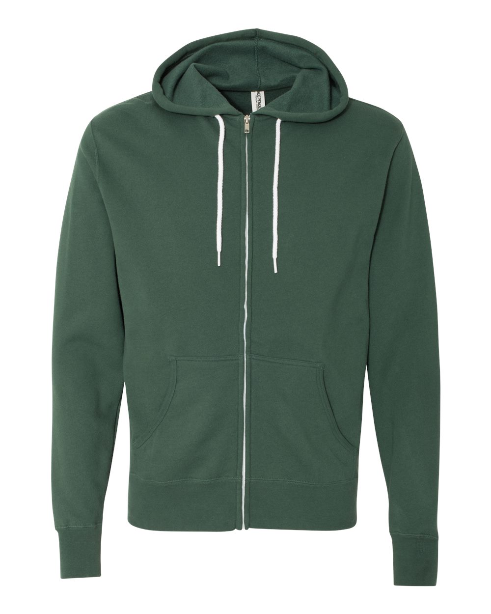 Front View of Alpine Green Lightweight Full-Zip Hooded Sweatshirt - AFX90UNZ