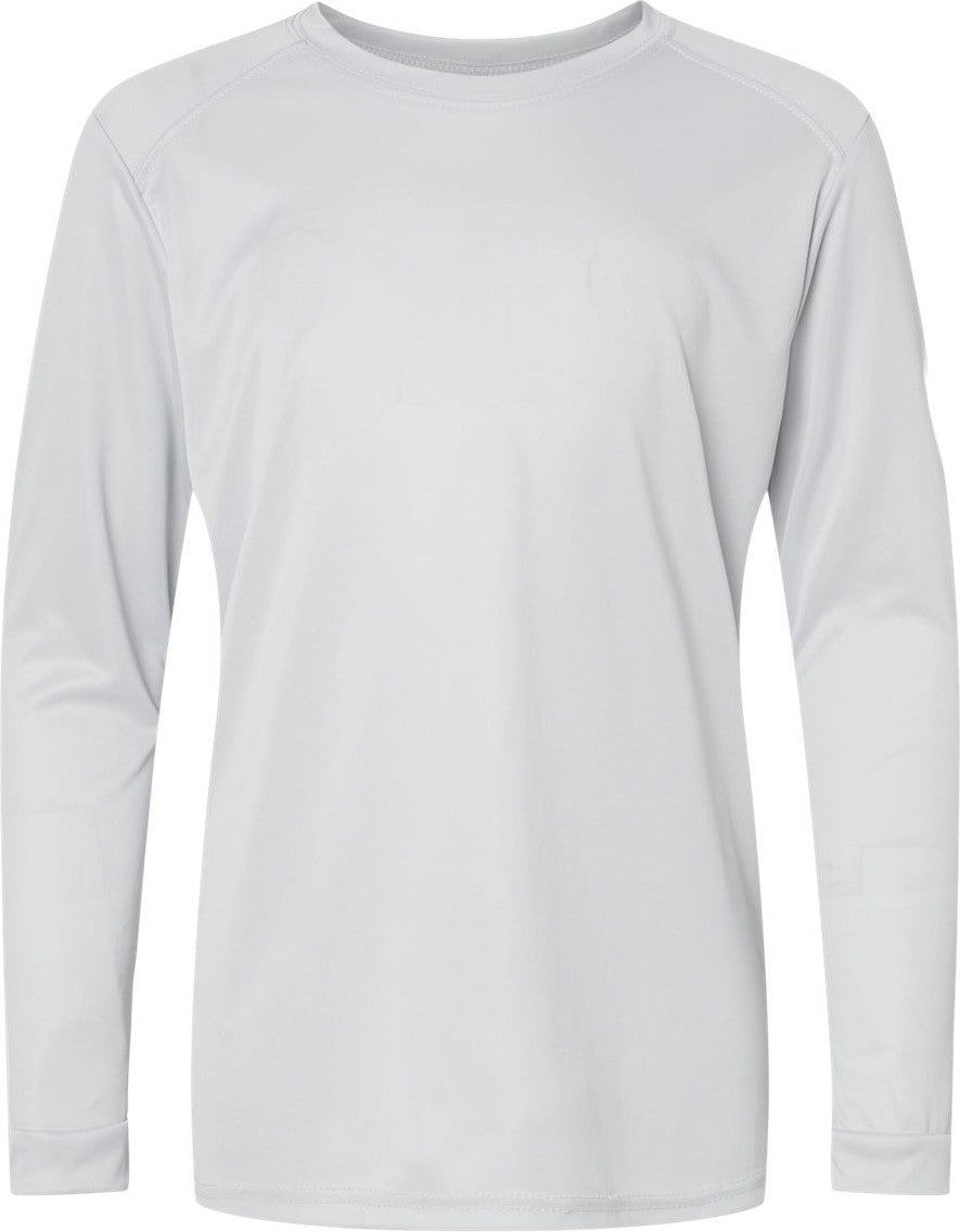 Front View of Aluminum Youth Long Islander Performance Long Sleeve T-Shirt - 218Y