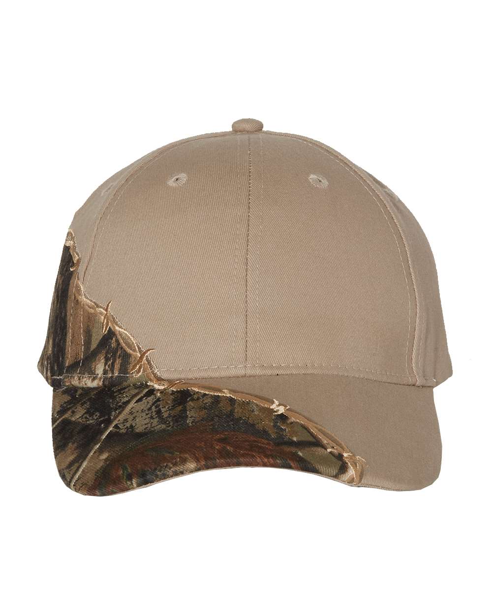 Front View of AP/ Tan Licensed Camo with Barbed Wire Embroidery Cap - LC4BW