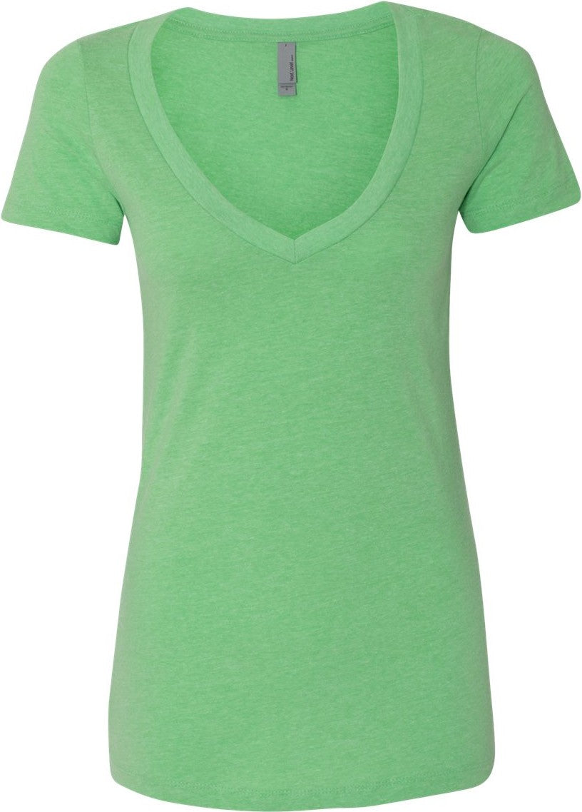 Front View of Apple Green Women’s CVC Deep V-Neck T-Shirt - 6640