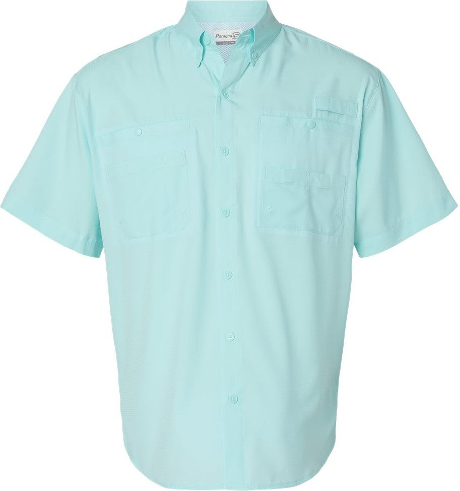 Front View of Aqua Blue Hatteras Performance Short Sleeve Fishing Shirt - 700