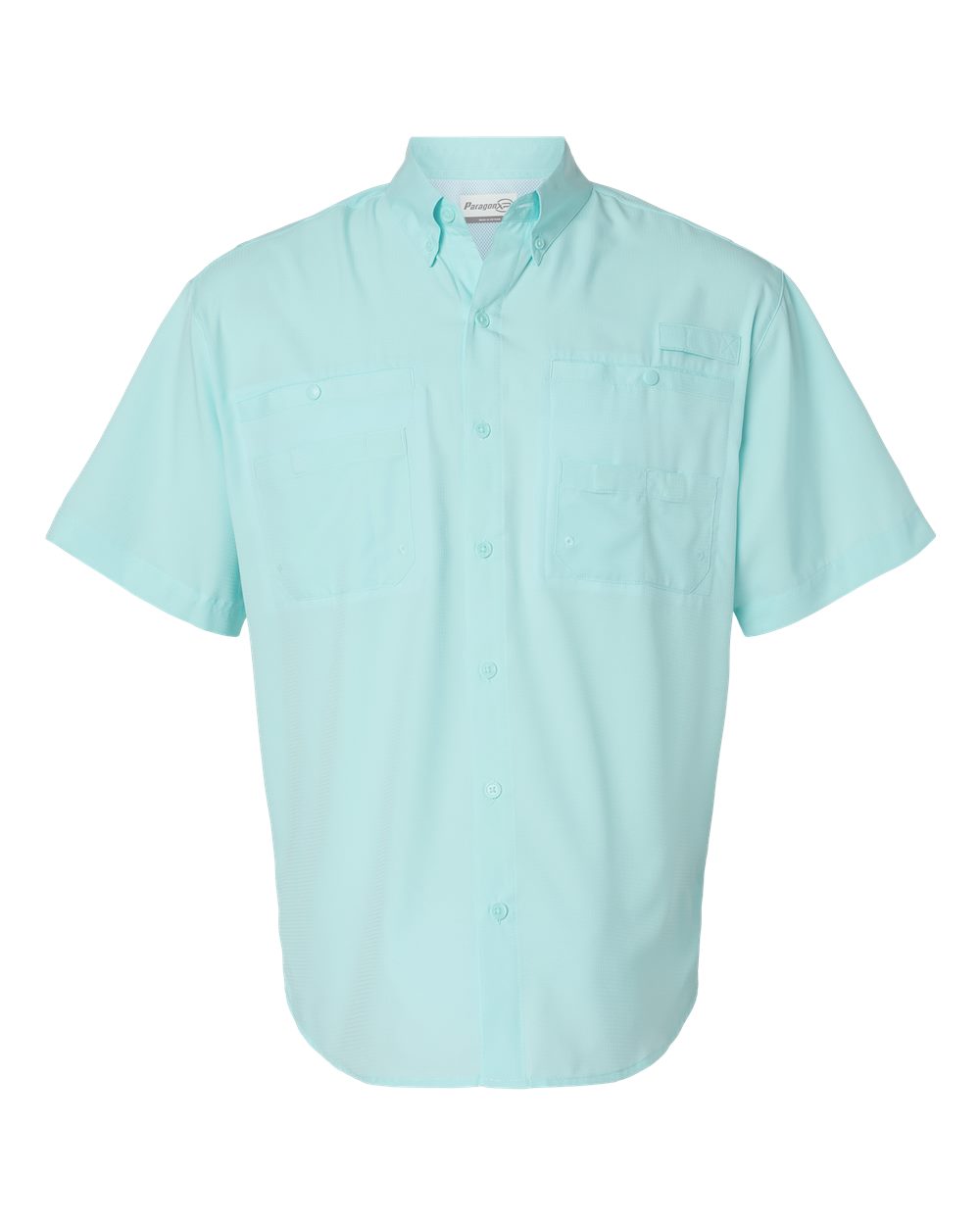 Front View of Aqua Blue Hatteras Performance Short Sleeve Fishing Shirt - 700