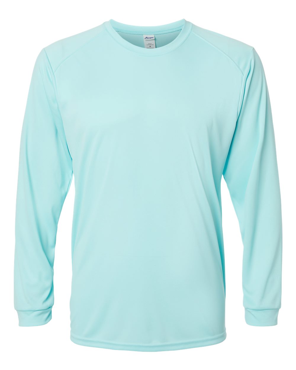Front View of Aqua Blue Long Islander Performance Long Sleeve T-Shirt - 210