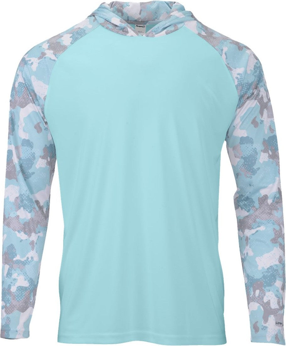 Front View of Aqua Blue Tortuga Extreme Performance Hooded T-Shirt - 240