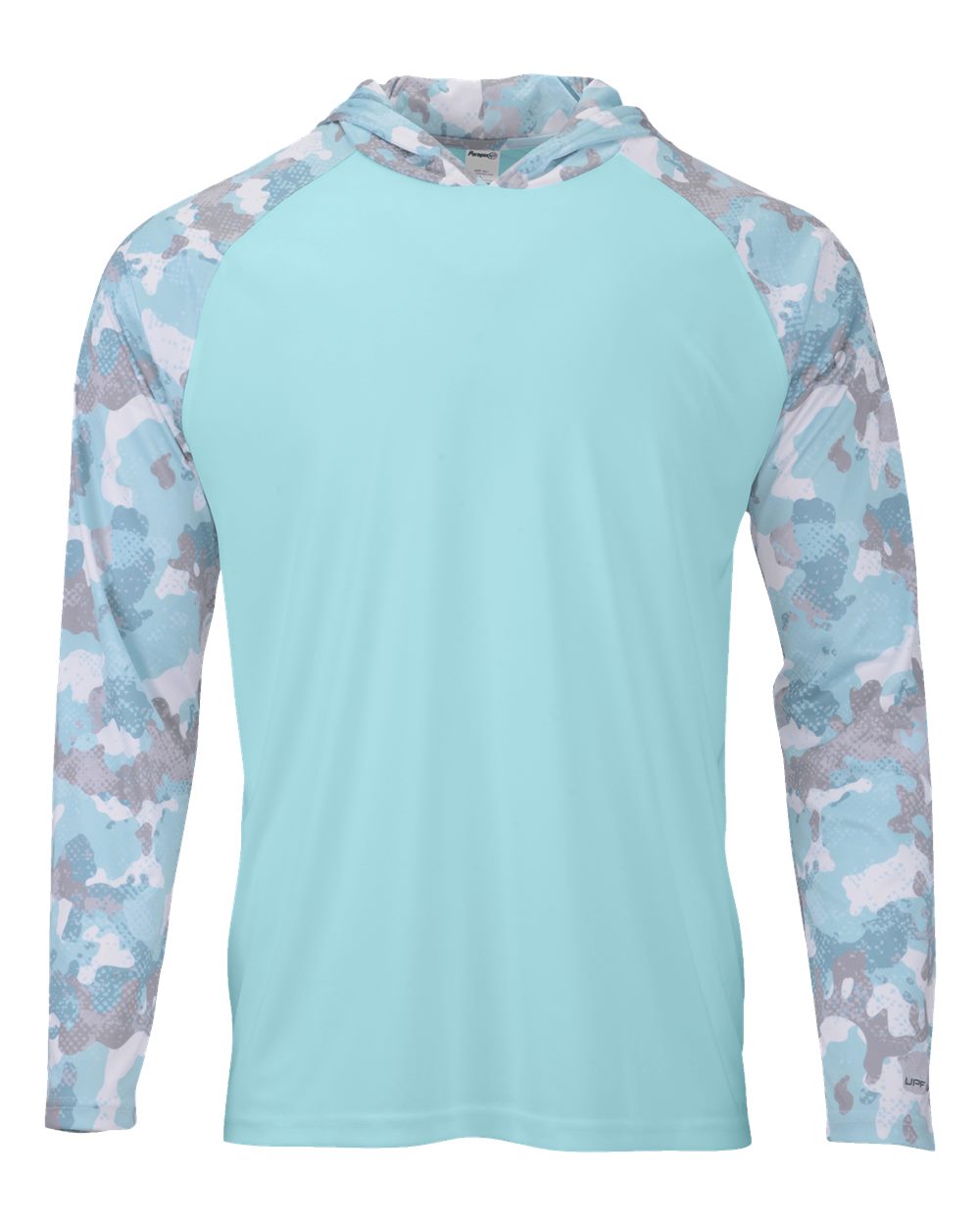 Front View of Aqua Blue Tortuga Extreme Performance Hooded T-Shirt - 240