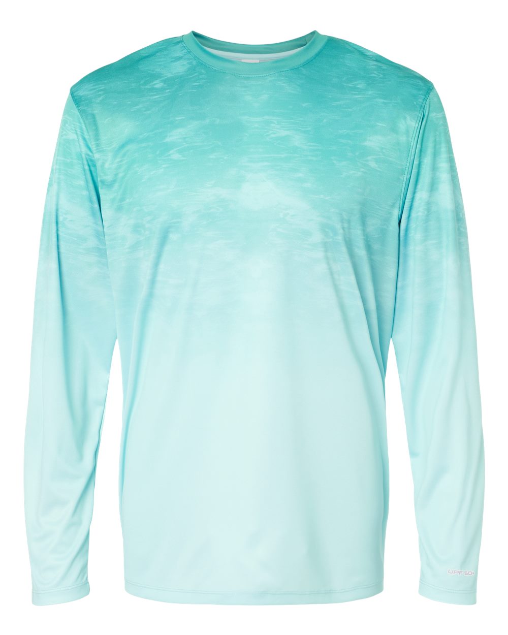 Front View of Aqua Fade Montauk Oceanic Fade Performance Long Sleeve T-Shirt - 229