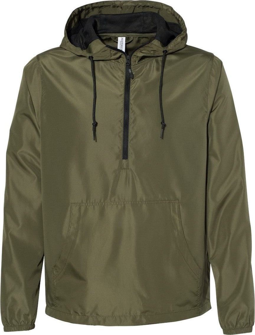 Front View of Army/ Black Zipper Lightweight Quarter-Zip Windbreaker Pullover Jacket - EXP54LWP