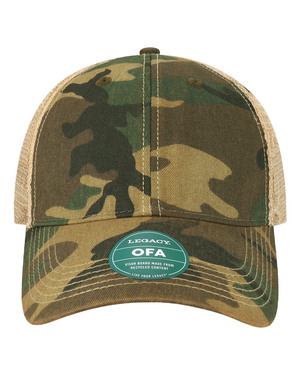 Front View of Army Camo/ Khaki Old Favorite Trucker Cap - OFA