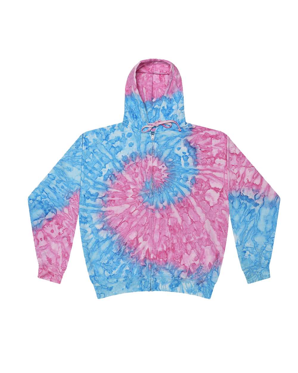 Front View of Athens Tie-Dyed Full-Zip Hooded Sweatshirt - 8888