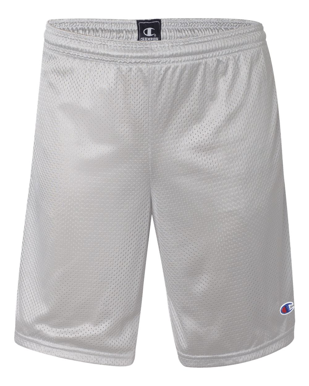 Front View of Athletic Grey Polyester Mesh 9" Shorts with Pockets - S162