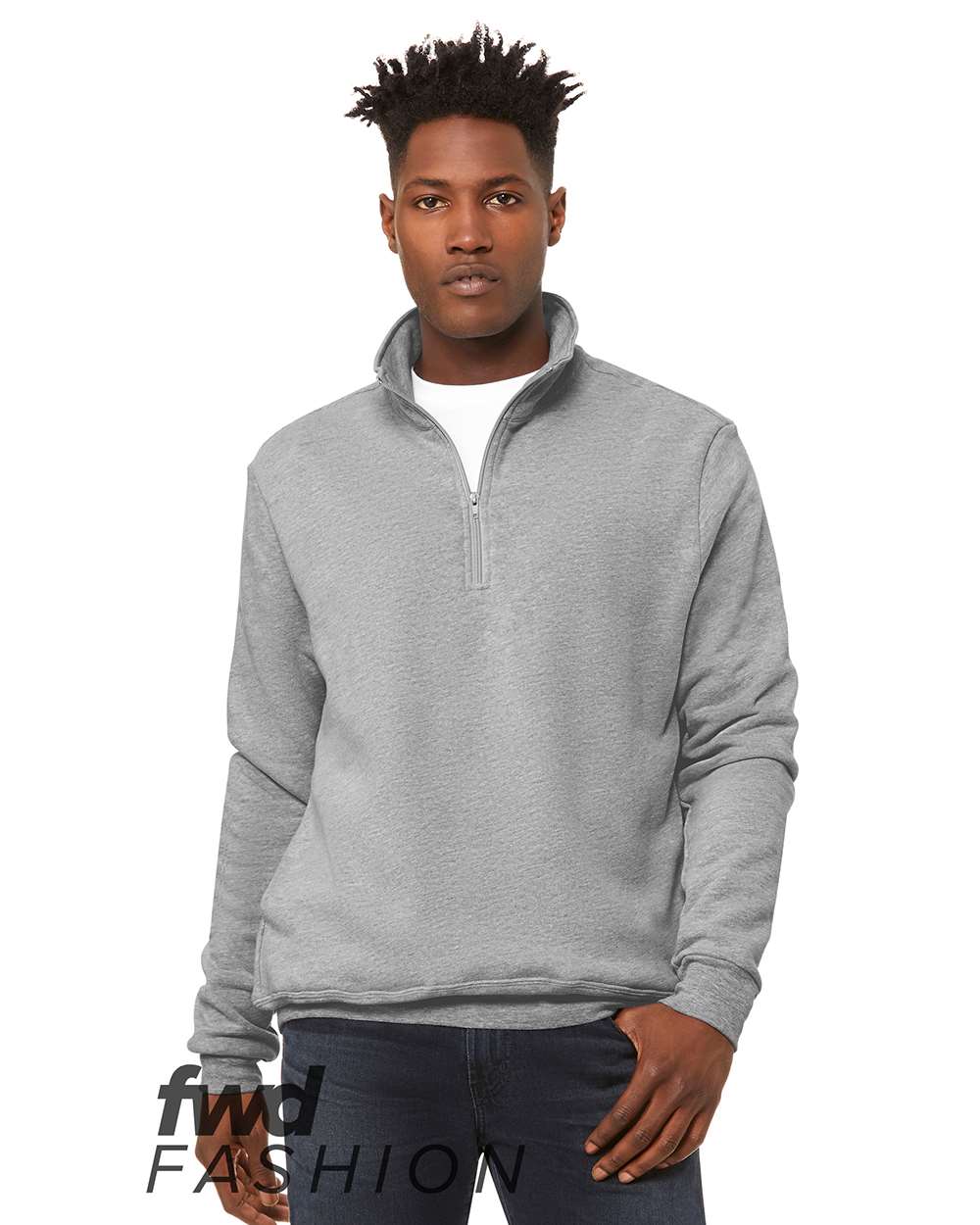 Front View of Athletic Heather FWD Fashion Quarter-Zip Pullover Fleece - 3740