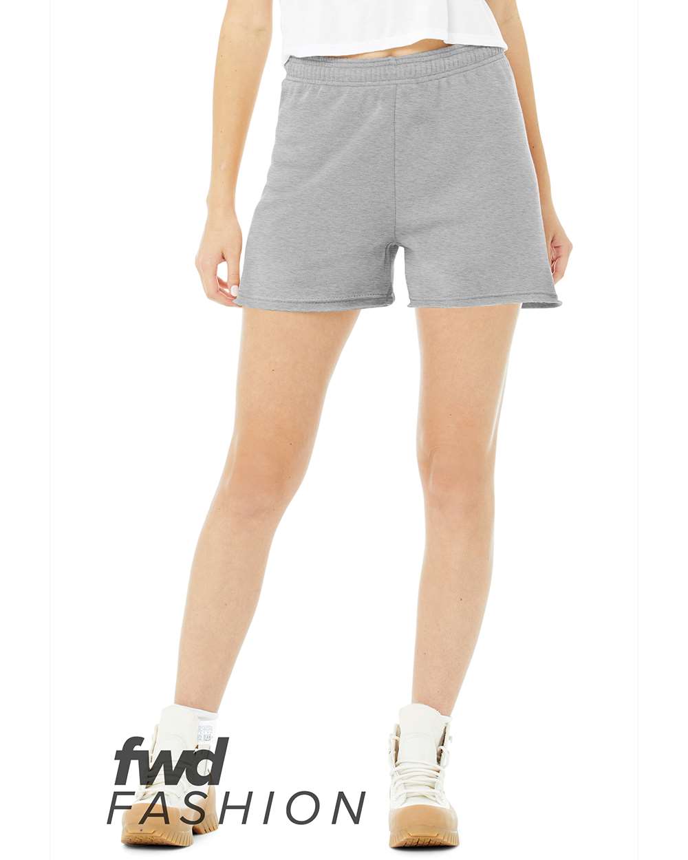 Front View of Athletic Heather FWD Fashion Women's Cutoff Fleece Shorts - 3797
