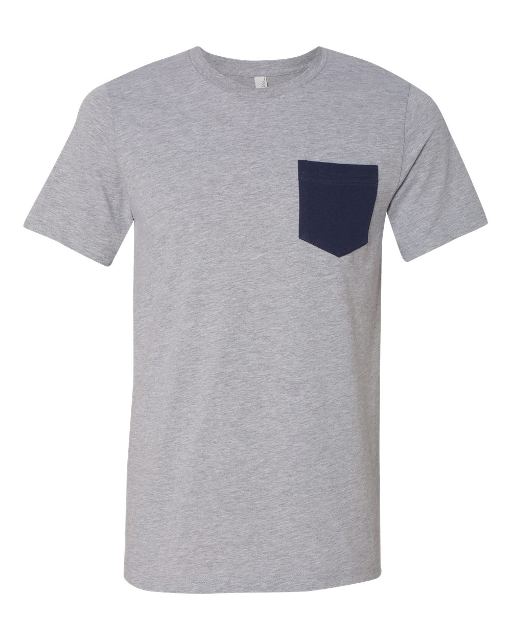 Front View of Athletic Heather/ Navy Jersey Pocket Tee - 3021