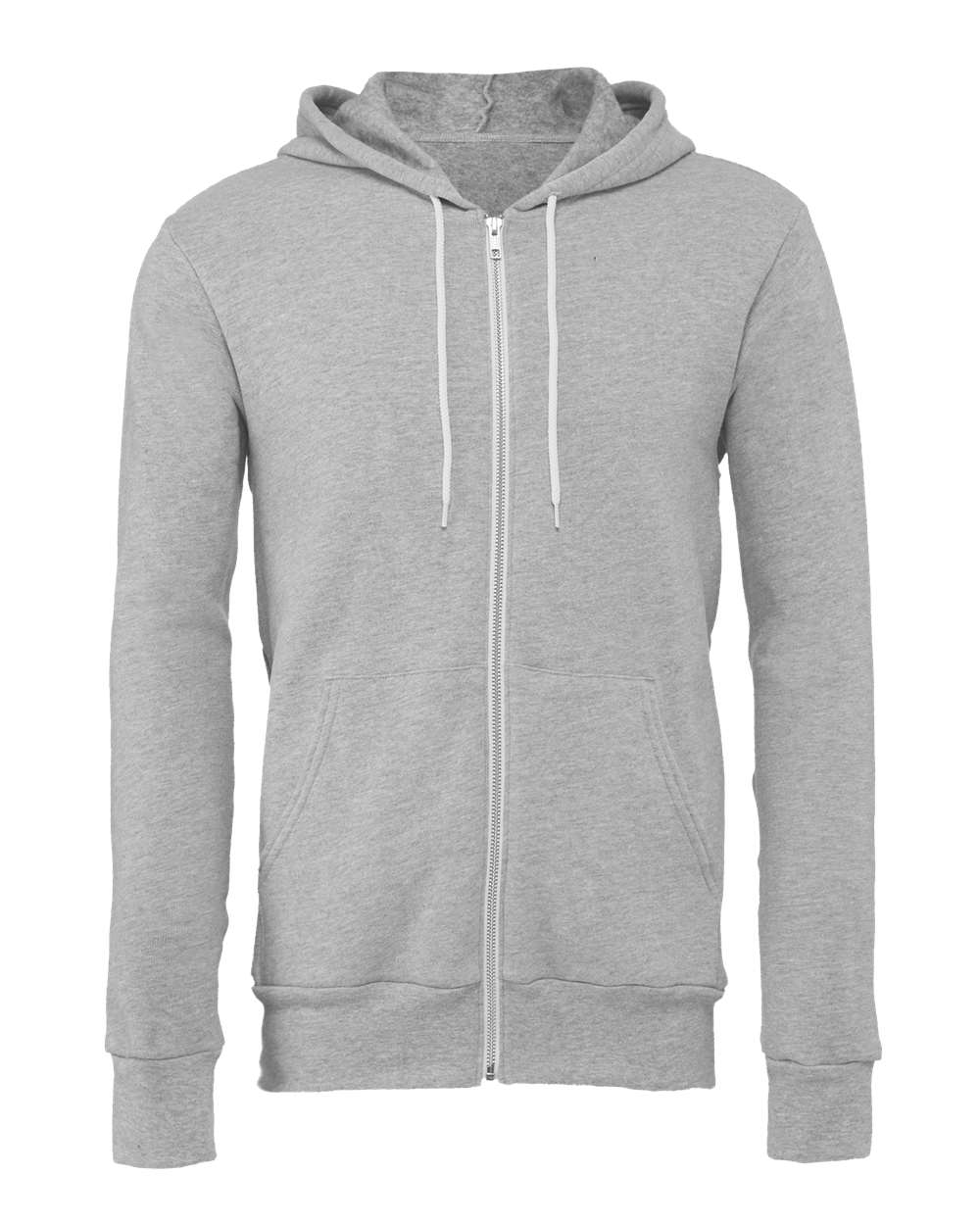 Front View of Athletic Heather Sponge Fleece Full-Zip Hoodie - 3739