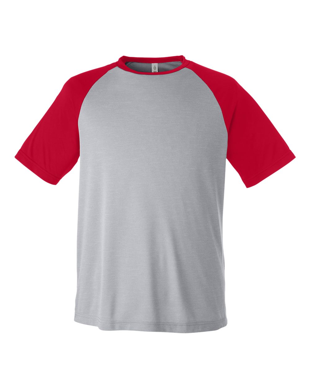Front View of Athletic Heather/ Sport Red Unisex Zone Colorblock Raglan T-Shirt - TT62