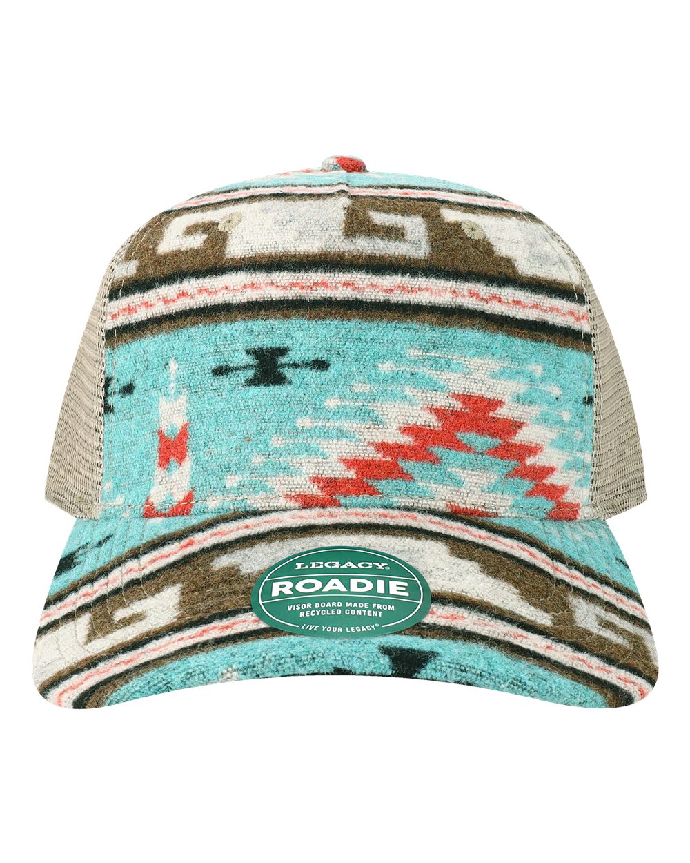 Front View of Aztec Five-Panel Trucker Cap - ROADIE