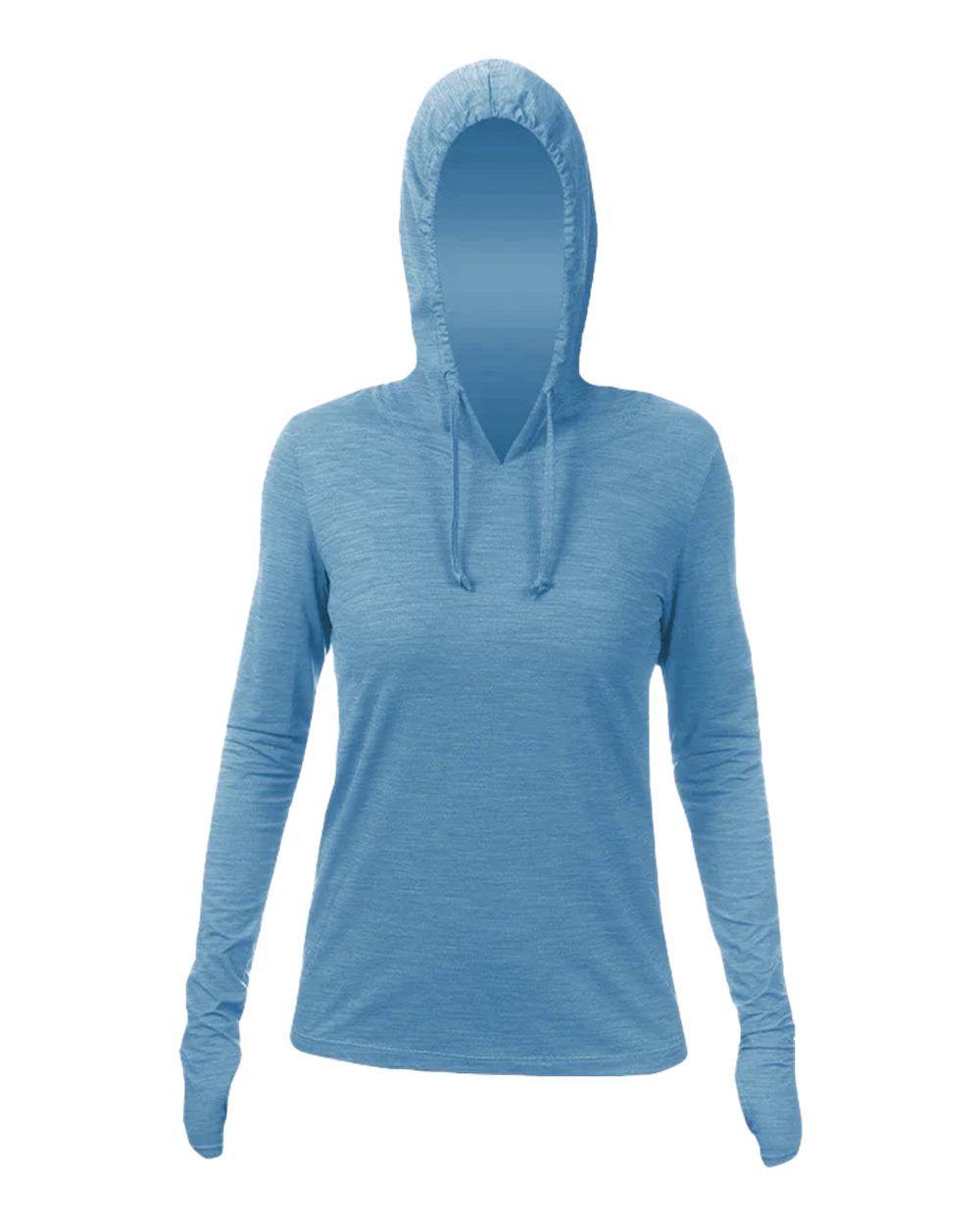 Front View of Bahama Heathered Women's Breeze Tech Hooded Long Sleeve T-Shirt - WSBRZH0