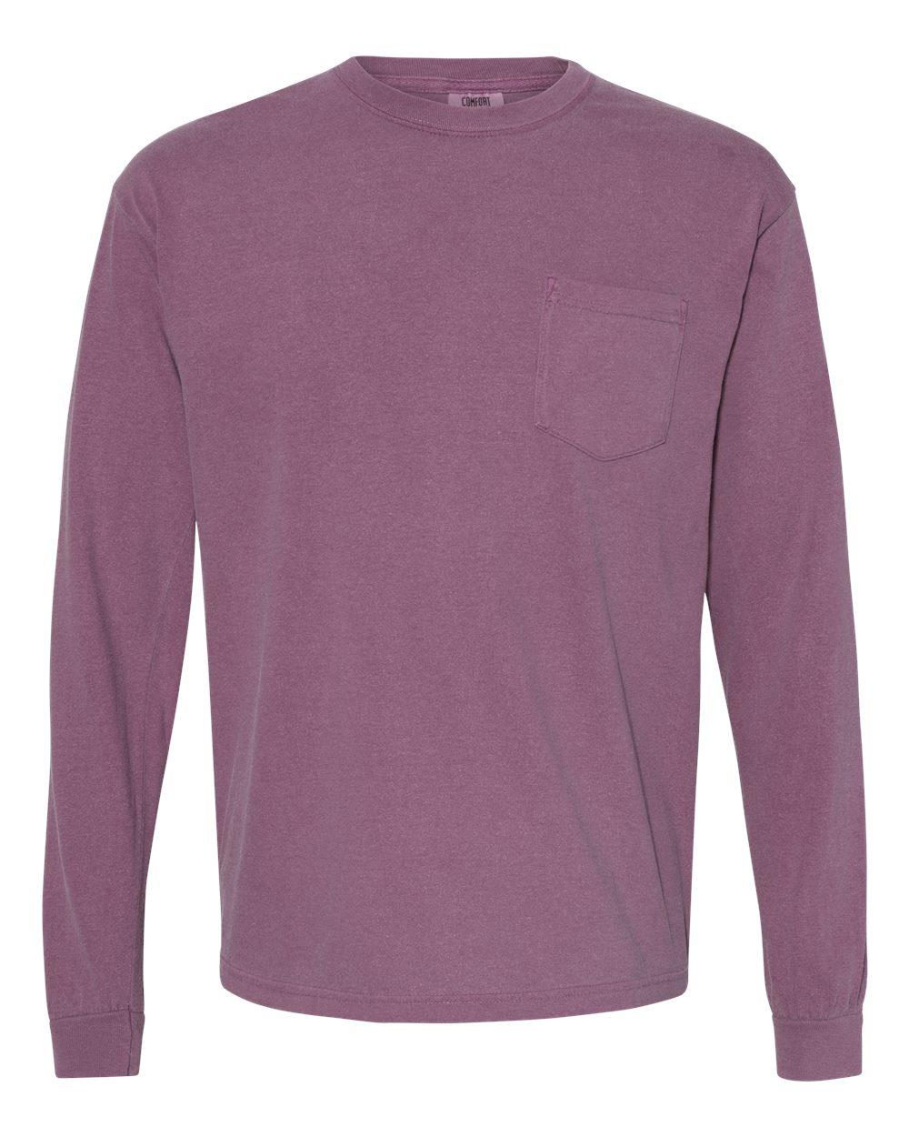 Front View of Berry Garment-Dyed Heavyweight Long Sleeve Pocket T-Shirt - 4410