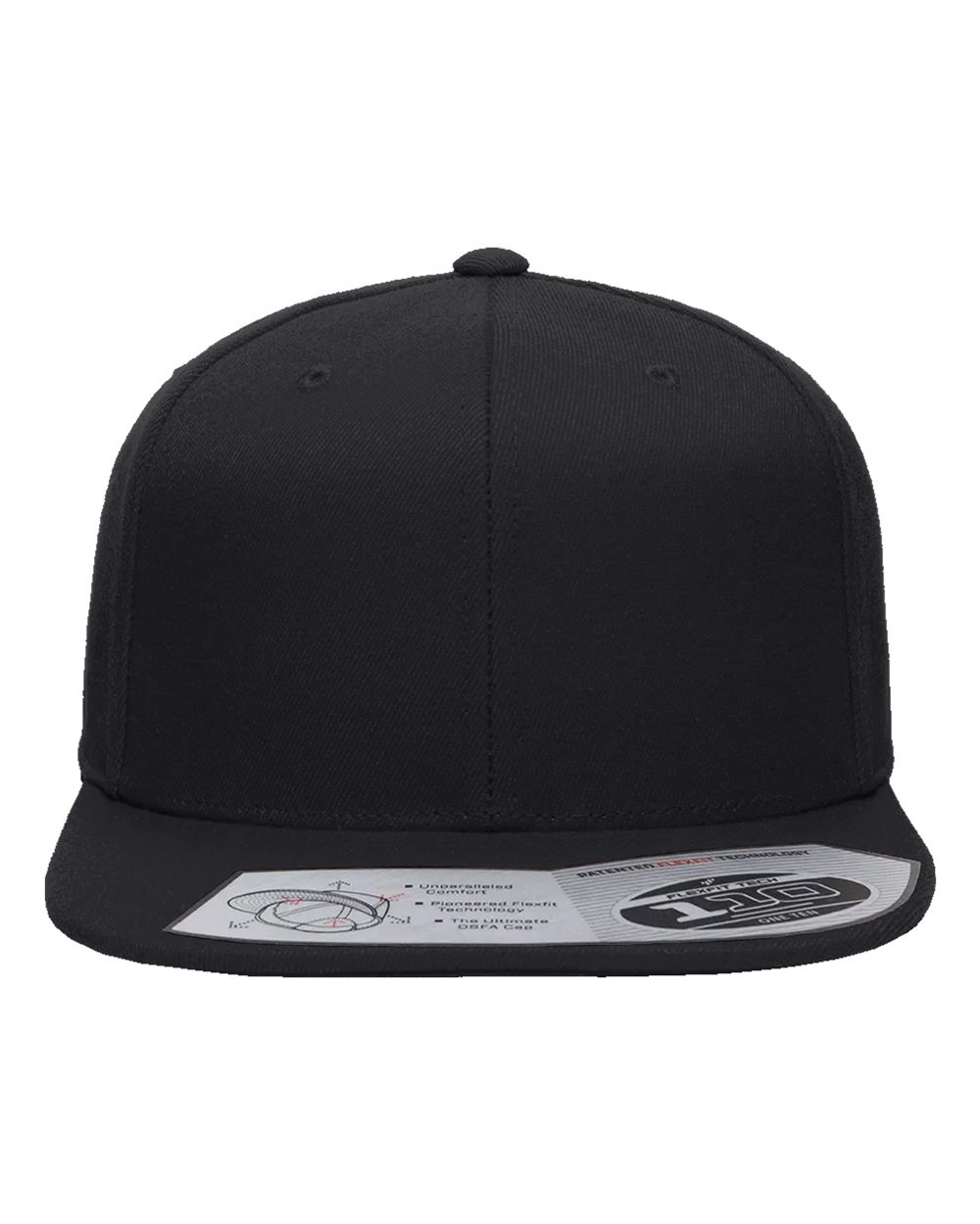 Front View of Black 110® Snapback Cap - 110F