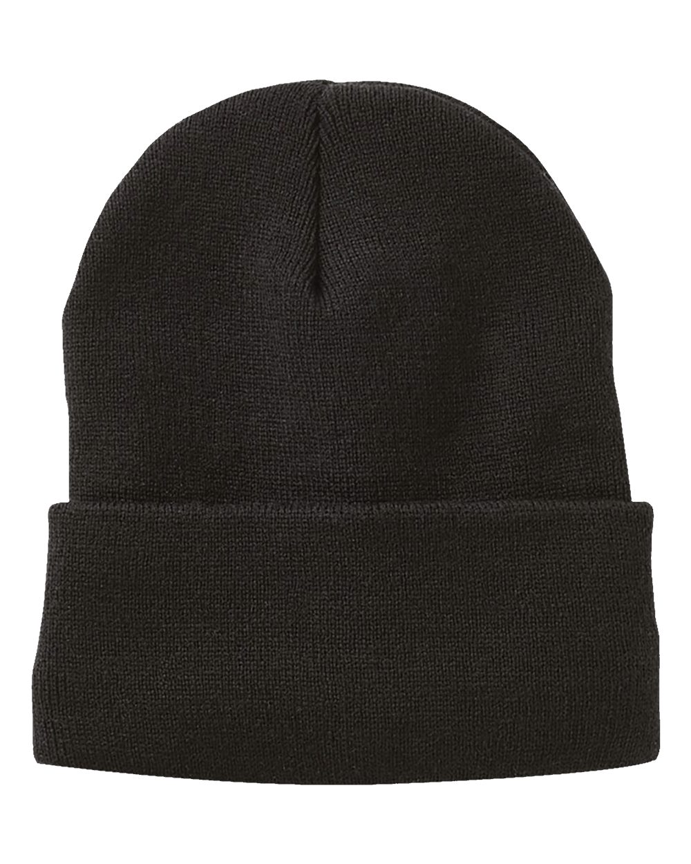 Front View of Black 12" Sherpa Lined Cuffed Beanie - SP12SL