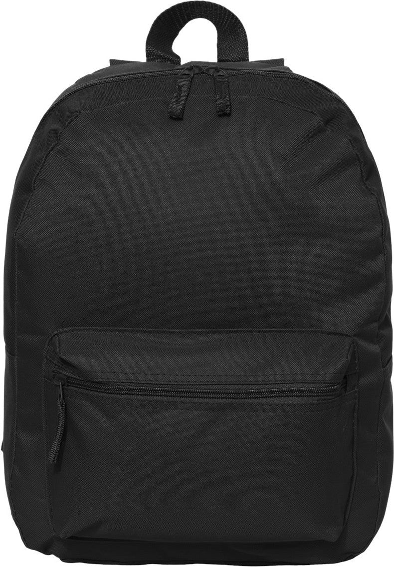 Front View of Black 16" Basic Backpack - 7709