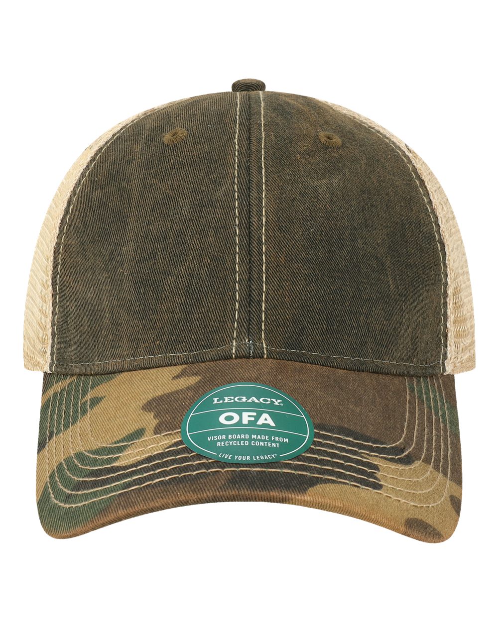 Front View of Black/ Army Camo/ Khaki Old Favorite Trucker Cap - OFA