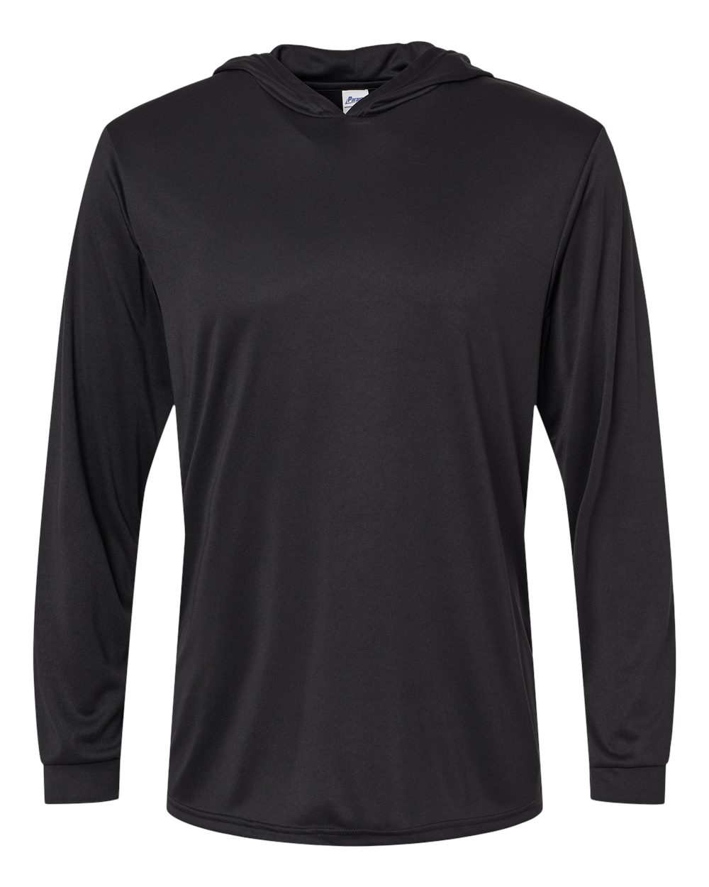 Front View of Black Bahama Performance Hooded Long Sleeve T-Shirt - 220