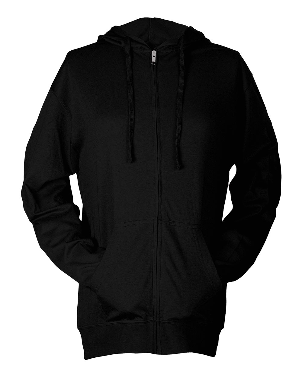 Front View of Black Beach Full-Zip Hooded Long Sleeve T-Shirt - 260