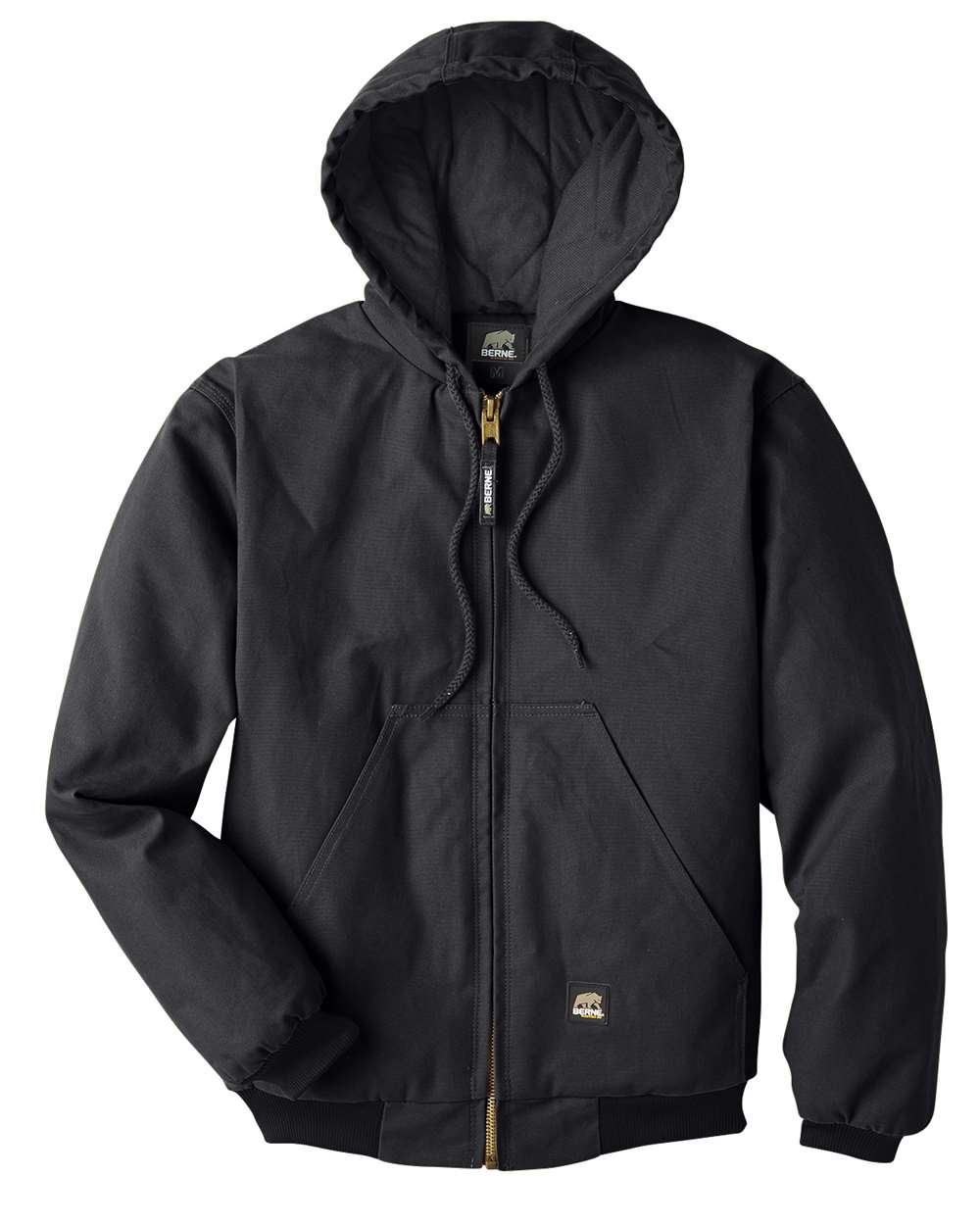 Front View of Black Berne Heritage Hooded Jacket - HJ51