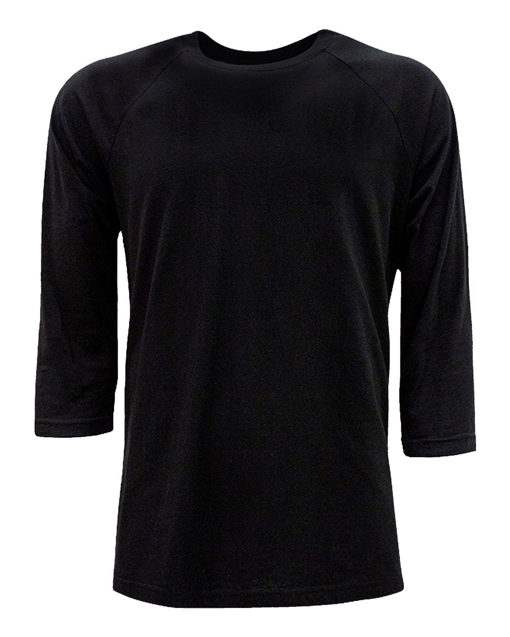Front View of Black/ Black CVC Three-Quarter Sleeve Raglan T-Shirt - 6251