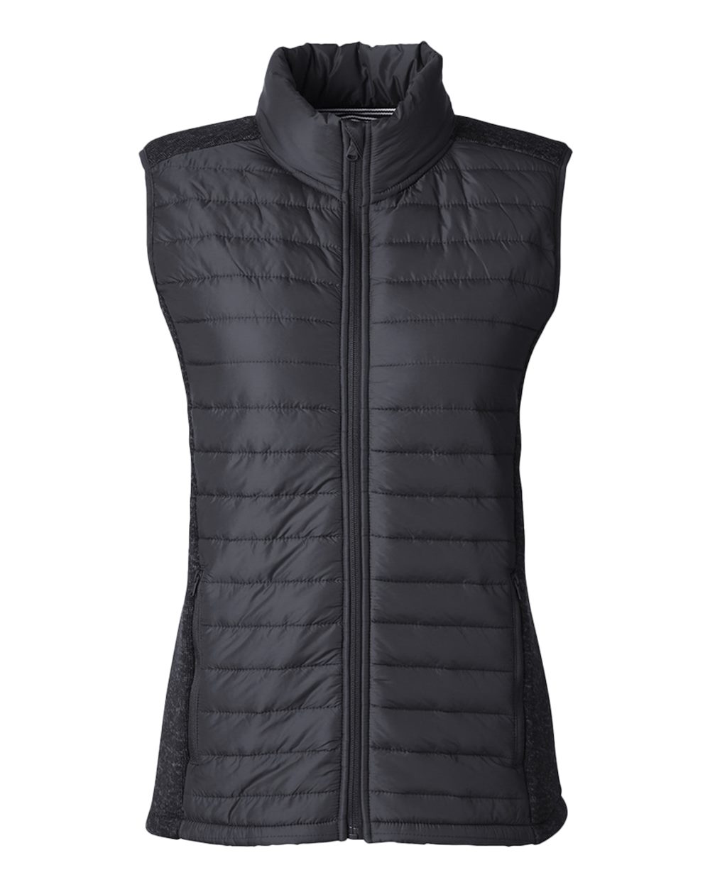 Front View of Black/ Black Heather Women's Harbor Puffer Vest - N17947