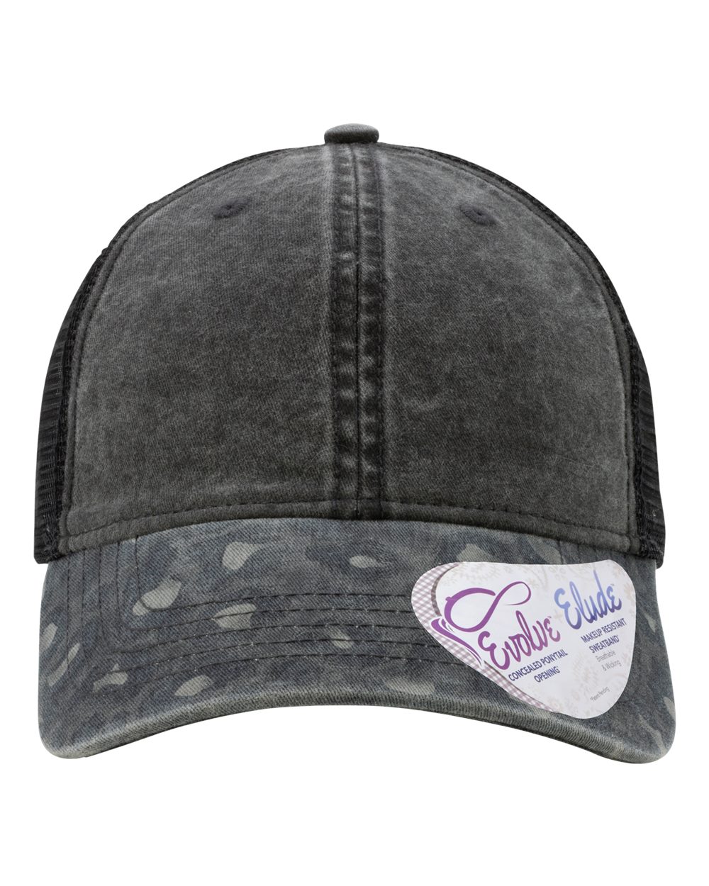 Front View of Black/ Black Leopard/ Black Women's Printed Bill with Mesh Back Cap - JANET