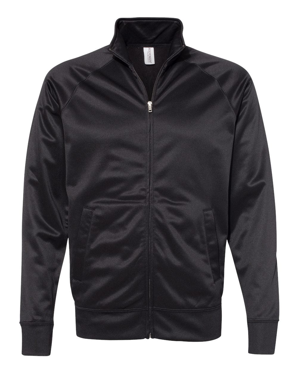Front View of Black/ Black Lightweight Poly-Tech Full-Zip Track Jacket - EXP70PTZ