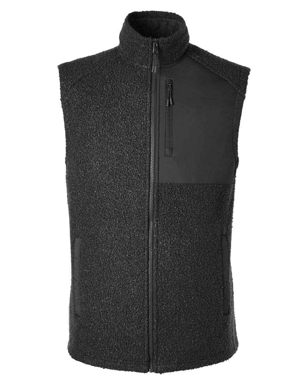Front View of Black/ Black Men's Aura Sweater Fleece Vest - NE714