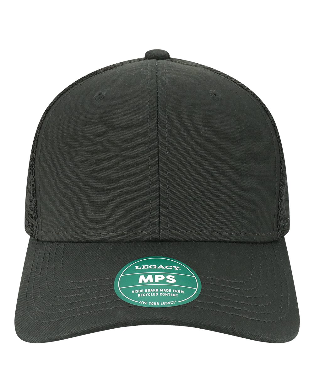 Front View of Black/ Black Mid-Pro Snapback Trucker Cap - MPS