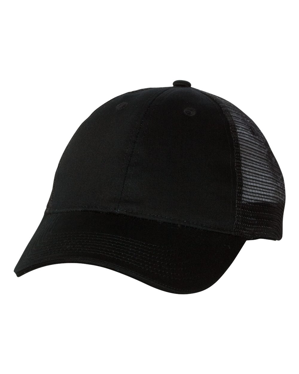 Front View of Black/ Black Sandwich Trucker Cap - S102