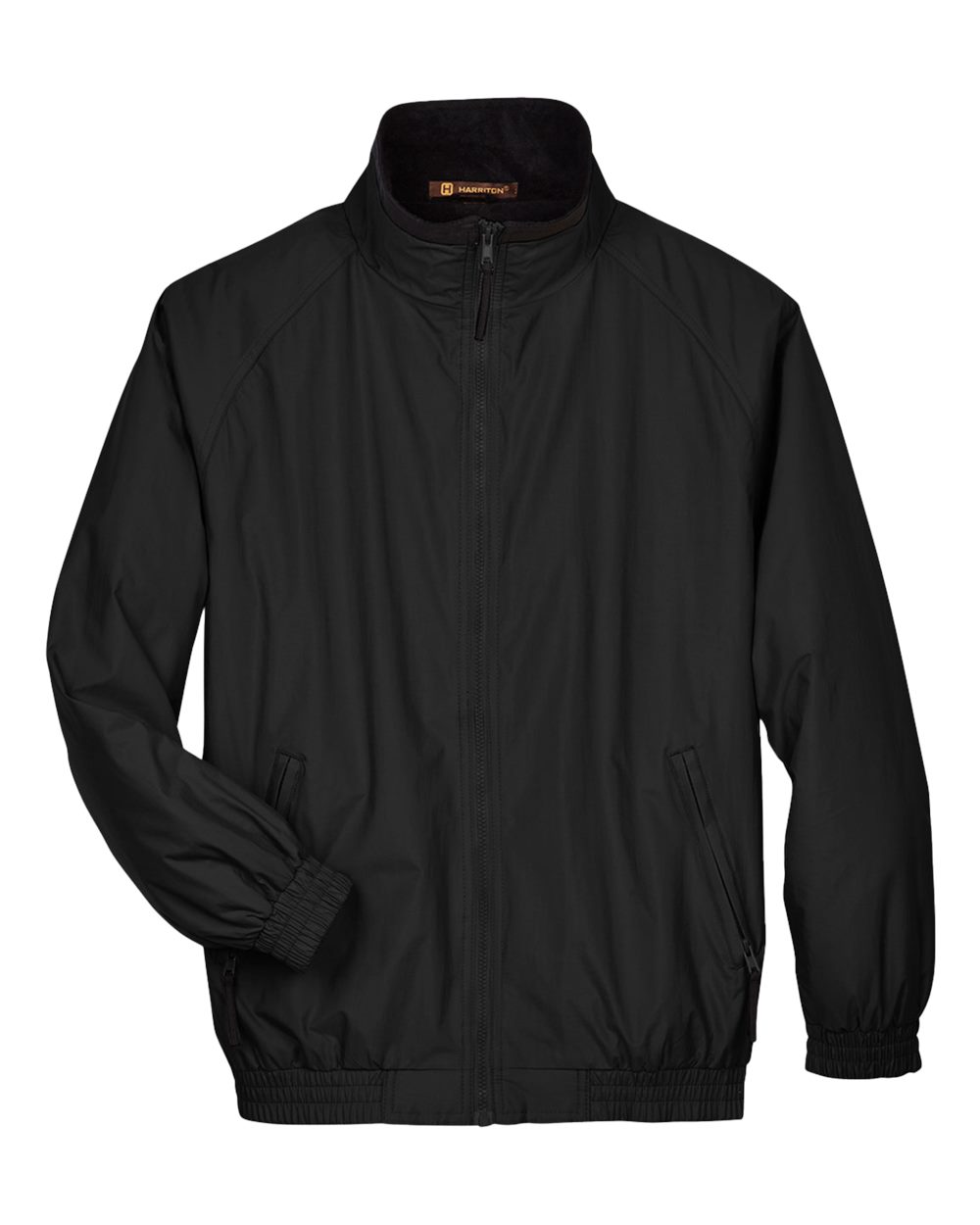 Front View of Black/ Black Unisex Fleece Lined Nylon Jacket - M740