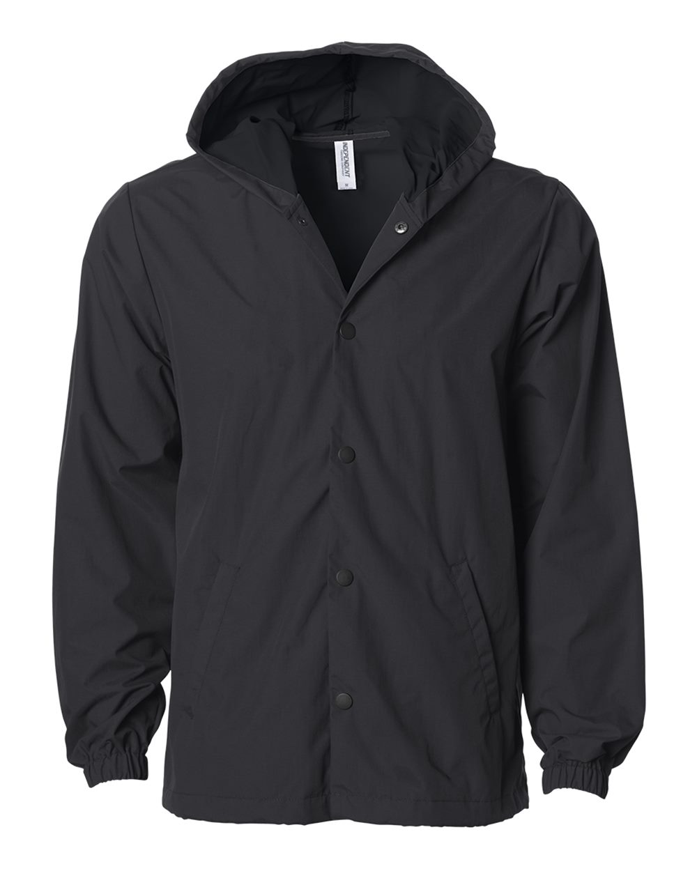 Front View of Black/ Black Water-Resistant Hooded Windbreaker - EXP95NB