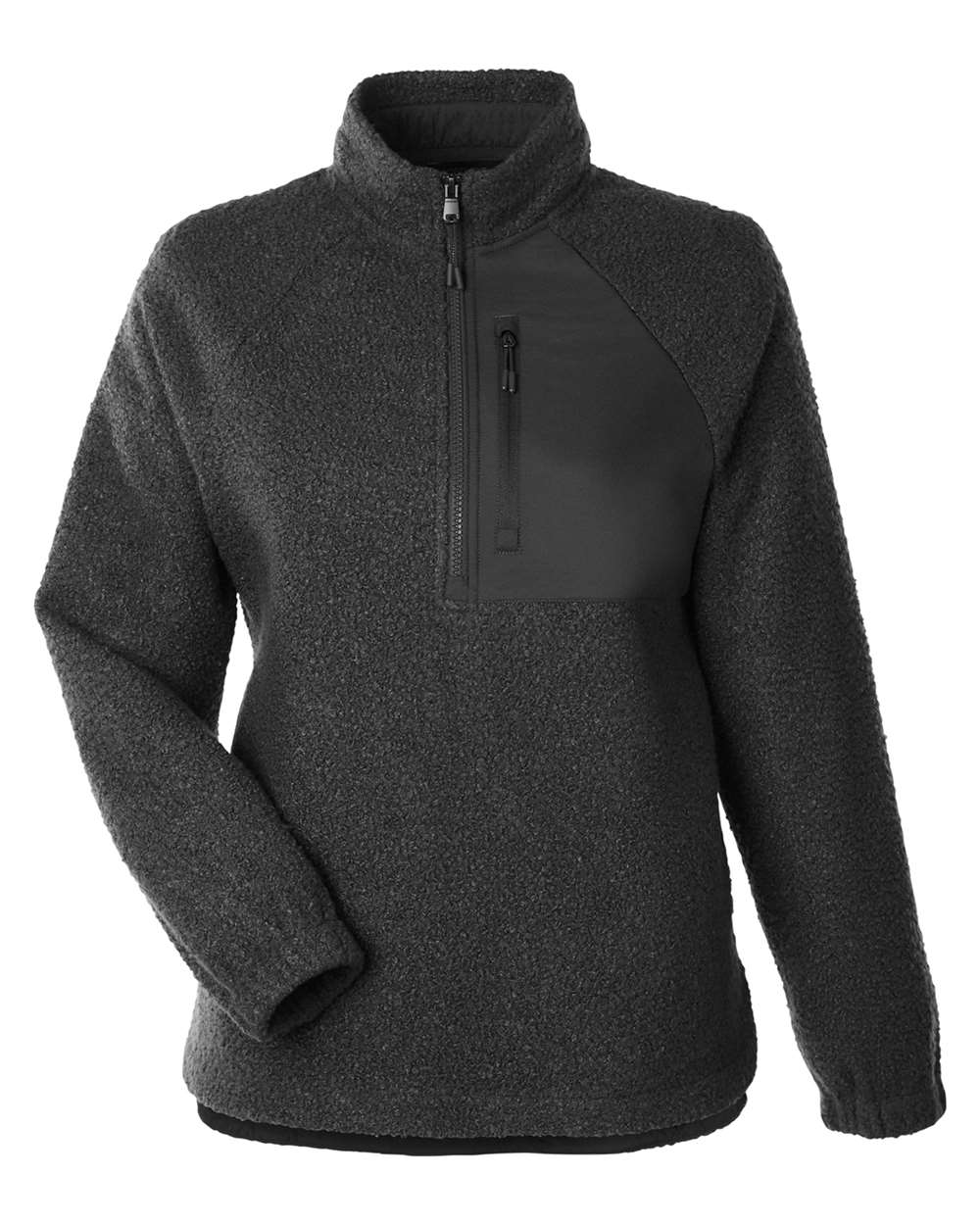 Front View of Black/ Black Women's Aura Sweater Fleece Quarter-Zip Pullover - NE713W