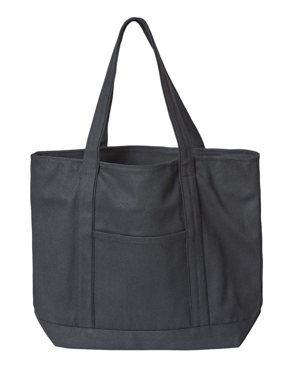 Front View of Black/ Black XL Zippered Cotton Canvas Resort Tote - 8873